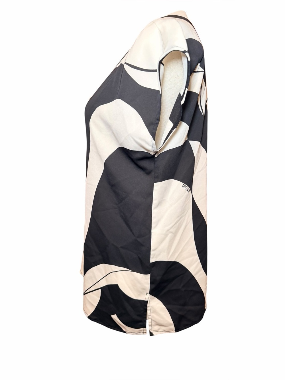 Marella Doga Abstract Satin Blouse Sz 4 Black White V-Neck Minimal EUC - Picture 7 of 11